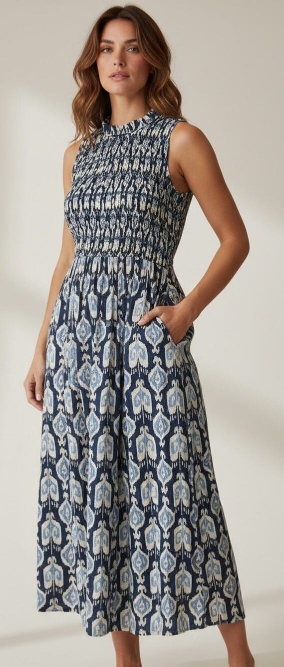 J. McLaughlin Women's The Ciri Maxi Dress w/pockets - Blue/Tan - XS